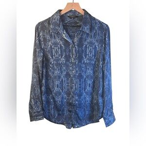 Liverpool Jeans Company Blue Snake Print Button-Up Blouse Top Size Medium